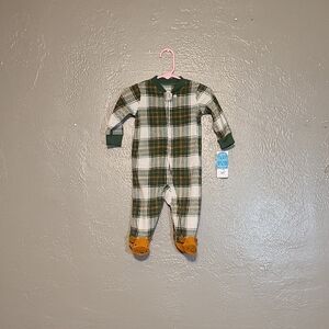Carters Plaid Green/White Kids 1 Piece Reindeer Footie NWT 6 Months 2 Way Zipper